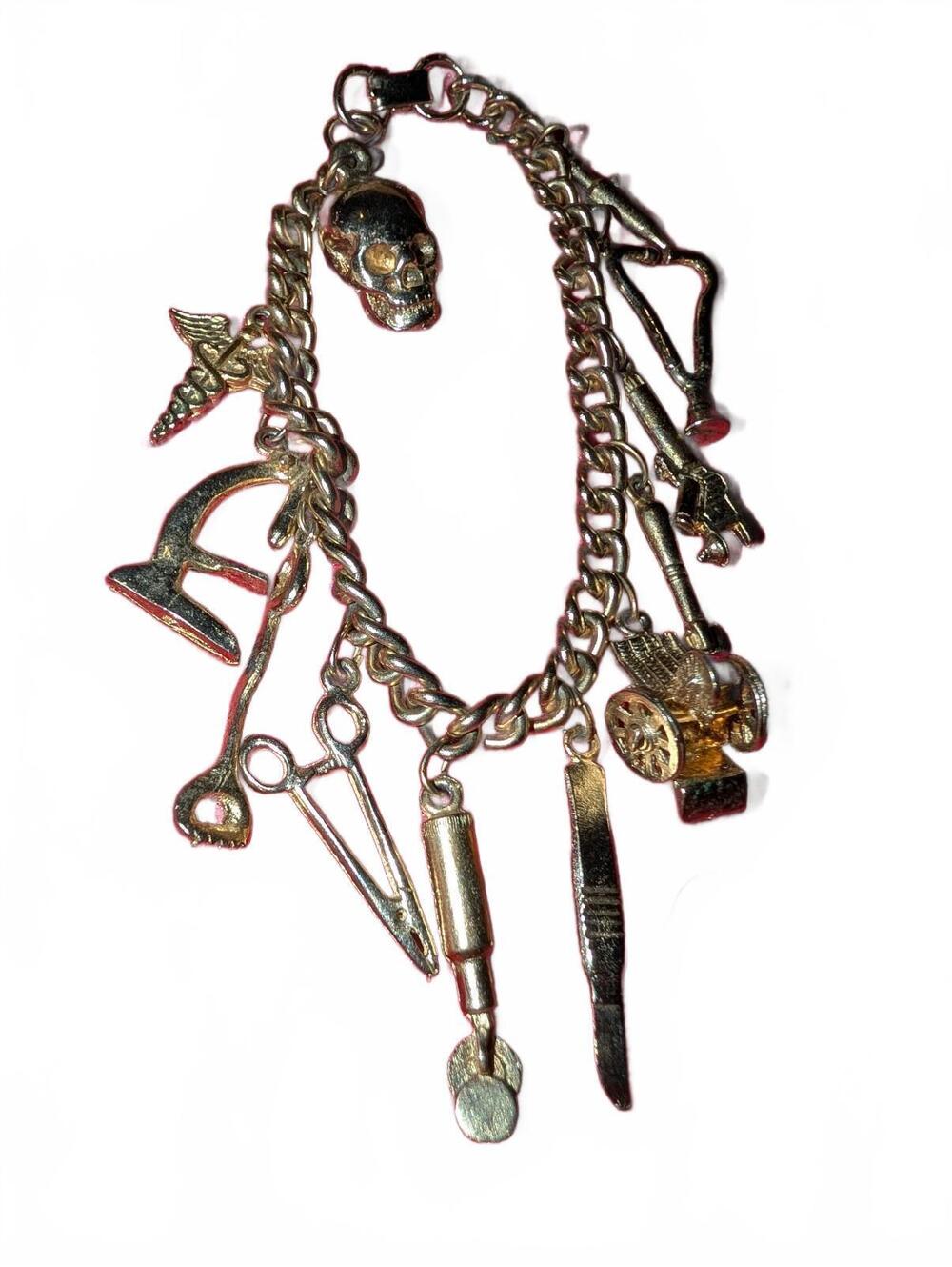 Vintage Medical Charm Bracelet with Miniature Tool Charms